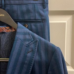 ETRO Blue Striped Virgin Wool Suit
